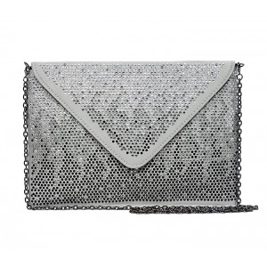 Evening Bag - 12 PCS - Satin Envelop Clutch w/ Graident Colored Rhinestones - Gray -BG-EBP2043GY